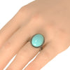 LARGE 1.52CT BLACK DIAMOND & AAA TURQUOISE 18KT WHITE GOLD 3D OVAL HALO FUN RING