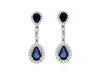1.75CT DIAMOND & AAA SAPPHIRE 14K WHITE GOLD PEAR SHAPE & ROUND HANGING EARRINGS