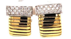 ESTATE .73CT DIAMOND 18KT 2 TONE GOLD 3D ROUND PAVE SNAKE FUN HANGING EARRINGS