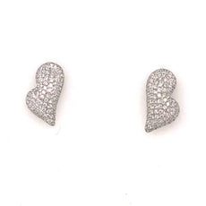 ESTATE .81CT DIAMOND 18KT WHITE GOLD 3D PUFF HEART SHAPE LOVE STUD EARRINGS