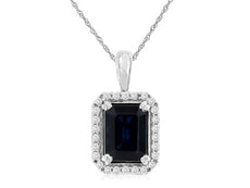 2.5CT DIAMOND & AAA SAPPHIRE 14K WHITE GOLD EMERALD CUT & ROUND FLOATING PENDANT