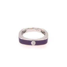 ESTATE .03CT DIAMOND & PURPLE ENAMEL 18KT WHITE GOLD 3D SOLITAIRE ROUND FUN RING