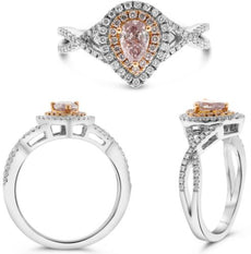.83CT WHITE & PINK DIAMOND 18KT WHITE & ROSE GOLD PEAR SHAPE & ROUND HALO RING