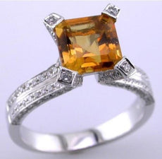 2.48CT DIAMOND & AAA CITRINE 14KT WHITE GOLD 3D PRINCESS & ROUND ENGAGEMENT RING