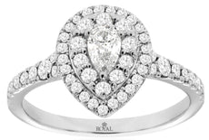 .83CT DIAMOND 14KT WHITE GOLD 3D ROUND & PEAR SHAPE DOUBLE HALO ANNIVERSARY RING