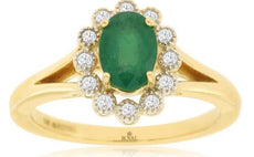 .87CT DIAMOND & AAA EMERALD 14K YELLOW GOLD 3D OVAL & ROUND FILIGREE FLOWER RING