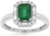 1.19CT DIAMOND & AAA EMERALD 14KT WHITE GOLD SQUARE & ROUND HALO ENGAGEMENT RING