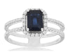 1.4CT DIAMOND & AAA SAPPHIRE 14KT WHITE GOLD 3D BAGUETTE & ROUND ENGAGEMENT RING