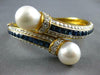 LARGE 6.72CT DIAMOND & AAA SAPPHIRE & PEARL 18K 2 TONE GOLD CUFF BANGLE BRACELET