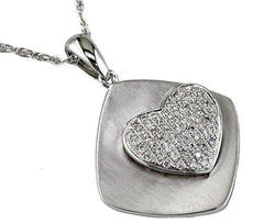 .20CT DIAMOND 14KT WHITE GOLD HEART SHAPE GEOMETRICAL MATTE & SHINY FUN PENDANT
