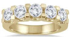 5.0CT DIAMOND 14K YELLOW GOLD ROUND 5 STONE SHARED PRONG LUCIDA ANNIVERSARY RING