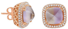 5.27CT DIAMOND & AAA AMETHYST 18KT ROSE GOLD 3D SQUARE DOUBLE HALO STUD EARRINGS