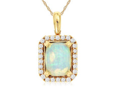 1.30CT DIAMOND & AAA OPAL 14K ROSE GOLD OVAL & ROUND HALO SQUARE OCTAGON PENDANT