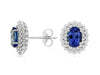 2.18CT DIAMOND & AAA TANZANITE 14KT WHITE GOLD CLASSIC OVAL FLOWER STUD EARRINGS