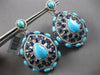 EXTRA LARGE 43.24CT DIAMOND & AAA SAPPHIRE & TURQUOISE 14KT WHITE GOLD EARRINGS