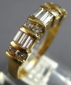 1CT DIAMOND 14KT YELLOW GOLD 3D ROUND & BAGUETTE 2 ROW WEDDING ANNIVERSARY RING