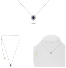 1.01CT DIAMOND & AAA SAPPHIRE 18KT WHITE GOLD ROUND & OVAL ADJUSTABLE NECKLACE