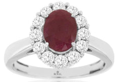 2CT DIAMOND & AAA RUBY 14KT WHITE GOLD 3D OVAL & ROUND PRINCESS DIANA LOVE RING