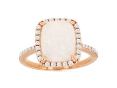 3.15CT DIAMOND & AAA OPAL 14K ROSE GOLD 3D CUSHION & ROUND SQUARE HALO LOVE RING