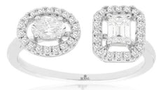 .58CT DIAMOND 14KT WHITE GOLD ROUND OVAL & BAGUETTE DOUBLE SOLITAiRE HALO RING