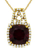 2.98CT DIAMOND & AAA GARNET 14KT YELLOW GOLD CUSHION & ROUND HALO SQUARE PENDANT