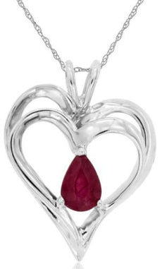 .50CT AAA RUBY 14KT WHITE GOLD 3D PEAR SHAPE SOLITAIRE DOUBLE HEART LOVE PENDANT