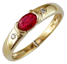 .59CT DIAMOND & AAA RUBY 14KT YELLOW GOLD OVAL & ROUND 3 STONE SEMI BEZEL RING