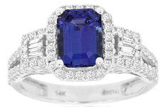 2.23CT DIAMOND & AAA TANZANITE 14KT WHITE GOLD EMERALD CUT HALO ENGAGEMENT RING