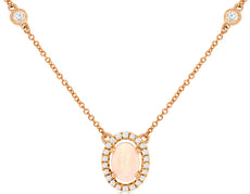 .77CT DIAMOND & AAA OPAL 14K ROSE GOLD 3D OVAL & ROUND BY THE YARD LOVE NECKLACE