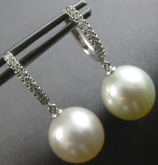 ESTATE .12CT DIAMOND & AAA SOUTH SEA PEARL 14KT WHITE GOLD FUN HANGING EARRINGS