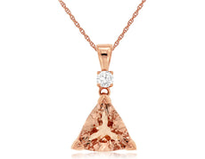 2.10CT DIAMOND & AAA MORGANITE 14KT ROSE GOLD TRILLION & ROUND FLOATING PENDANT
