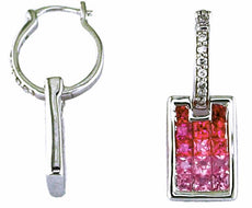 1.53CT DIAMOND & AAA PINK SAPPHIRE 14KT WHITE GOLD 3D PRINCESS & ROUND EARRINGS
