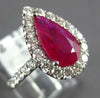 LARGE 3.0CT DIAMOND & AAA RUBY 14K WHITE GOLD PEAR SHAPE & ROUND ENGAGEMENT RING