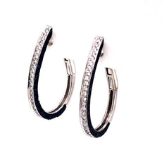 LARGE 1.51CT DIAMOND & AAA SAPPHIRE 18K WHITE GOLD OVAL CLIP ON HANGING EARRINGS