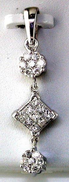 .50CT DIAMOND 14KT WHITE GOLD 3D ROUND & PRINCESS FLOWER SQUARE FLOATING PENDANT
