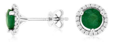 1.36CT DIAMOND & AAA EMERALD 14KT WHITE GOLD 3D ROUND HALO MARTINI STUD EARRINGS