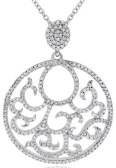 .60CT DIAMOND 14KT WHITE GOLD 3D ROUND OPEN FILIGREE FLORAL FUN FLOATING PENDANT