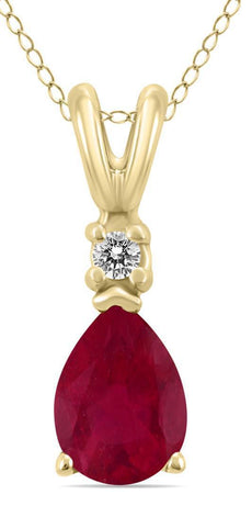 .72CT DIAMOND & AAA RUBY 14KT YELLOW GOLD PEAR SHAPE & ROUND SOLITAIRE PENDANT