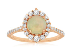 1.34CT DIAMOND & AAA OPAL 14KT ROSE GOLD ROUND HALO GRADUATING JOURNEY FUN RING