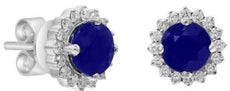 1.32CT DIAMOND & AAA SAPPHIRE 14KT WHITE GOLD ROUND CLASSIC FLOWER STUD EARRINGS