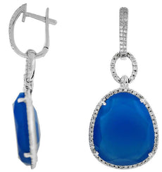 LARGE .60CT DIAMOND & AAA BLUE AGATE 14KT WHITE GOLD LOVE KNOT HANGING EARRINGS