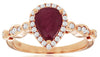 Estate 1.37Ct Diamond & AAA Ruby 14Kt Rose Gold 3D Pear Shape & Round Engagement Ring