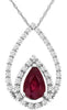 0.6CT DIAMOND & AAA RUBY 14KT WHITE GOLD 3D PEAR SHAPE & ROUND FLOATING PENDANT