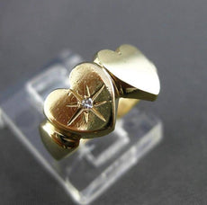 ESTATE .02CT DIAMOND 14K YELLOW GOLD 3D DOUBLE HEART ENGRAVABLE LOVE RING #24495
