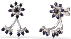 ESTATE 1.27CT DIAMOND & AAA SAPPHIRE 14KT WHITE GOLD FLOWER FUN HANGING EARRINGS