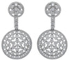 4.0CT DIAMOND 18KT WHITE GOLD 3D ROUND CLUSTER FLOWER CIRCULAR HANGING EARRINGS