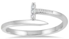 ESTATE .04CT DIAMOND 14KT WHITE GOLD 3D ROUND CLASSIC NAIL DESIGN FUN RING
