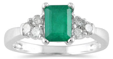 1.15CT DIAMOND & AAA EMERALD 14KT WHITE GOLD 3D SQUARE & ROUND ENGAGEMENT RING