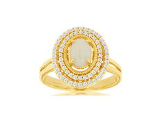 .83CT DIAMOND & AAA OPAL 14KT YELLOW GOLD 3D OVAL DOUBLE HALO FILIGREE FUN RING
