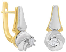 .20CT DIAMOND 14KT WHITE & ROSE GOLD SOLITAIRE DOUBLE SWIRL FUN HANGING EARRINGS